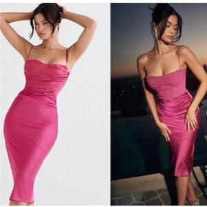House of CB TEIA HOT PINK DRAPED CORSET MIDI DRESS